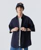 STENDS [M~4XL] Льняная оверсайз рубашка с коротким рукавом на весь день_Темно-синяя