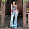 American retro jeans women's summer and autumn new washing water old low waist loose wide leg jeans women