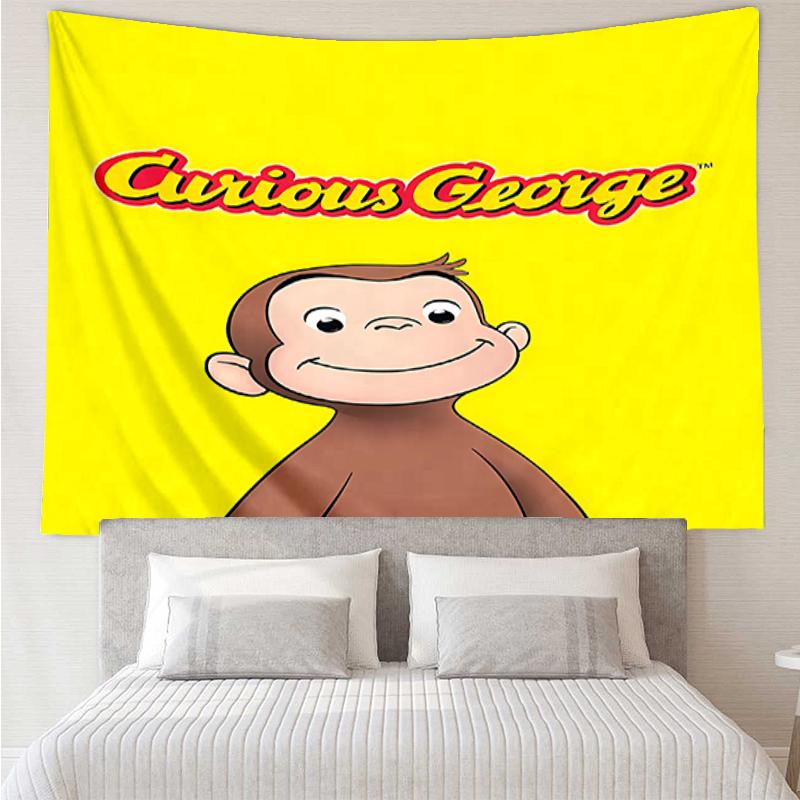 Curious-George Print Tapestry, Backdrop, Easy Setup, Ideal for Bedroom, Office & Living Room, with Aesthetic Wall Hanging Decor.