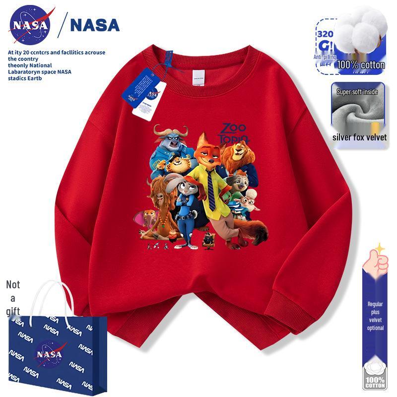 NASA Zootopia Kids Velvet Sweatshirt - Nick & Judy Cartoon Warm Top for Boys & Girls (Autumn/Winter)