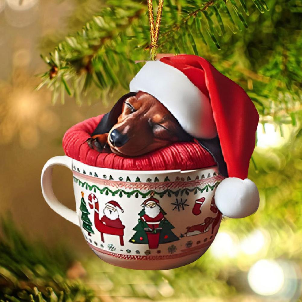 5 шт. Рождественские украшения, милые подвесные украшения для собак, такса, вечеринка, акриловое дерево для автомобиля 2024 P7Y6