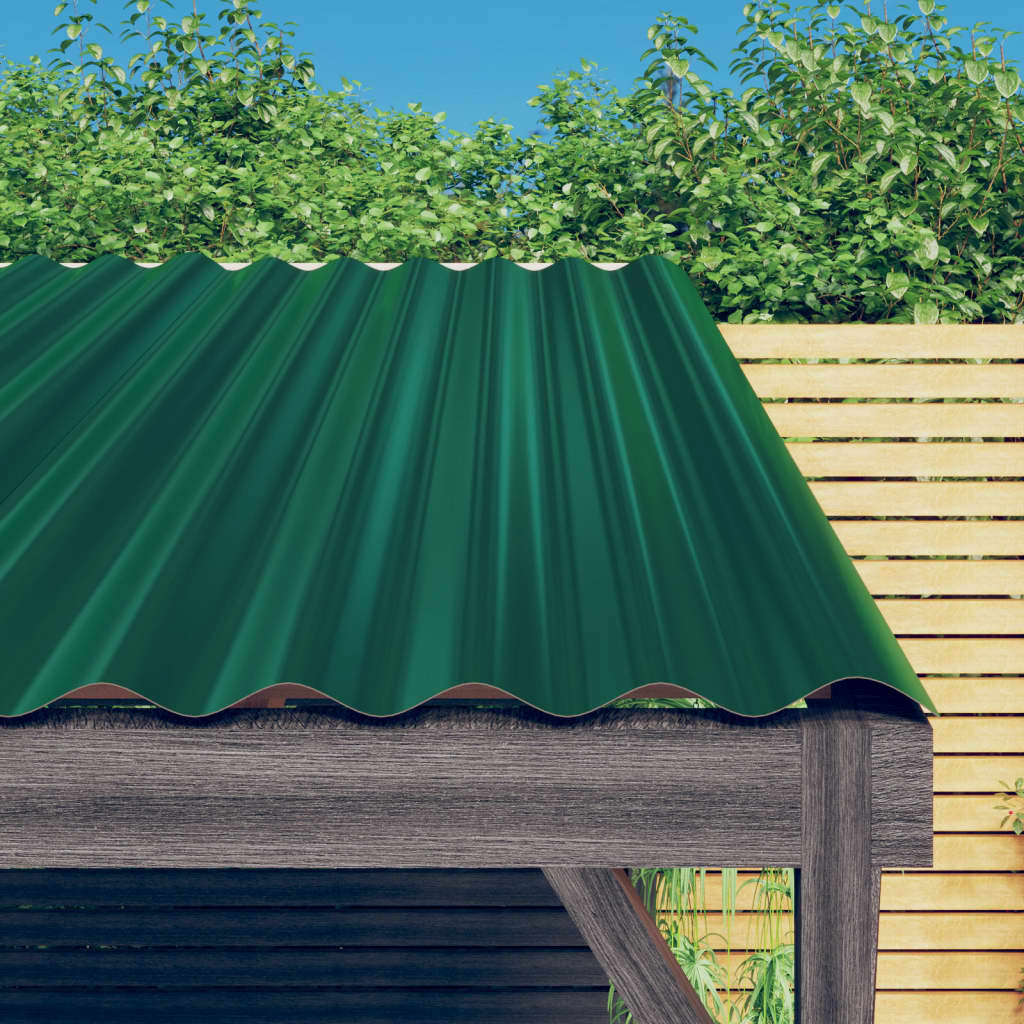 Roof Panels 12 pcs Galvanized Steel Green 100 x 36 cm