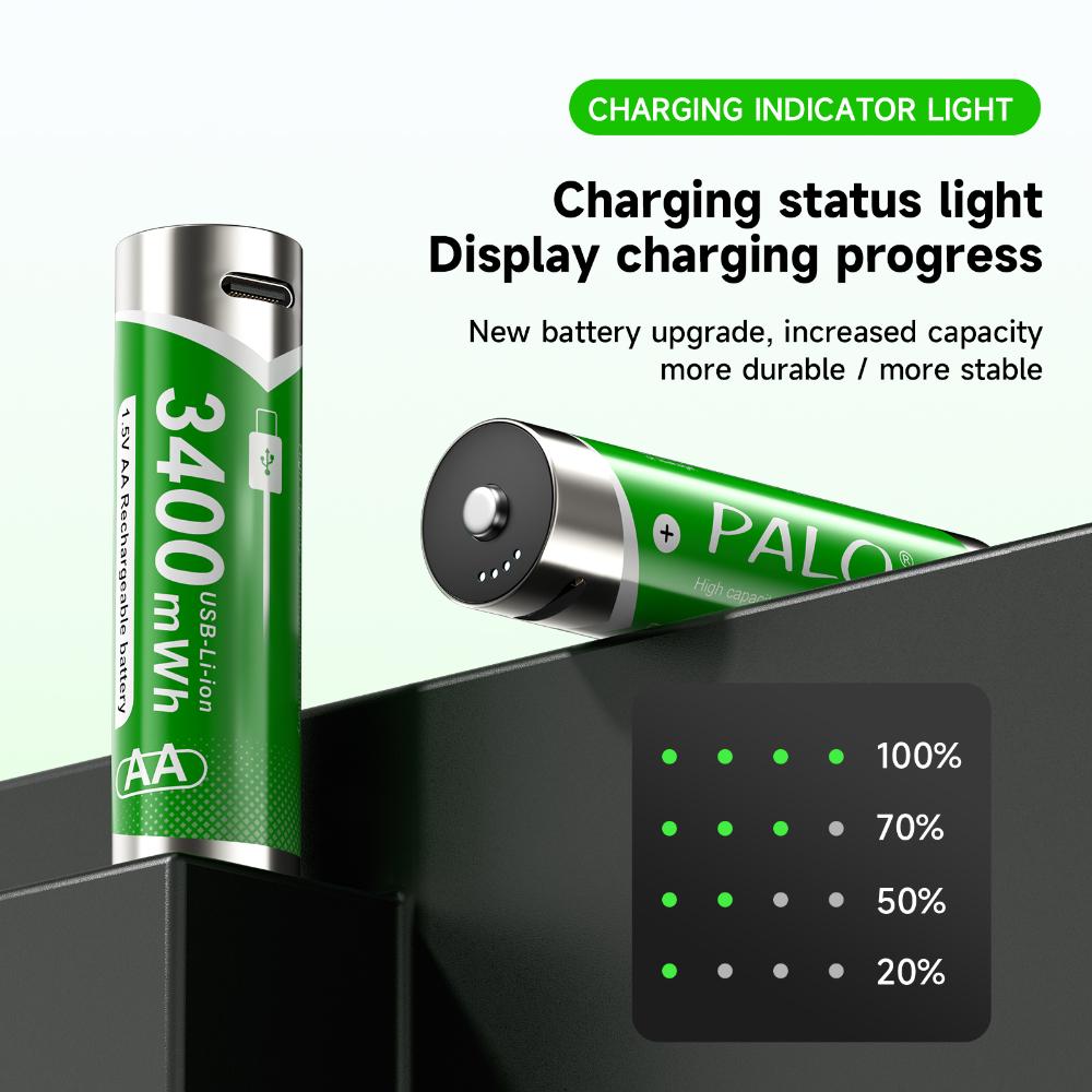 PALO Новая литий-ионная аккумуляторная батарея AA USB 1,5 В AA 3400 мВтч для игрушечных часов MP3-плеера термометра клавиатуры