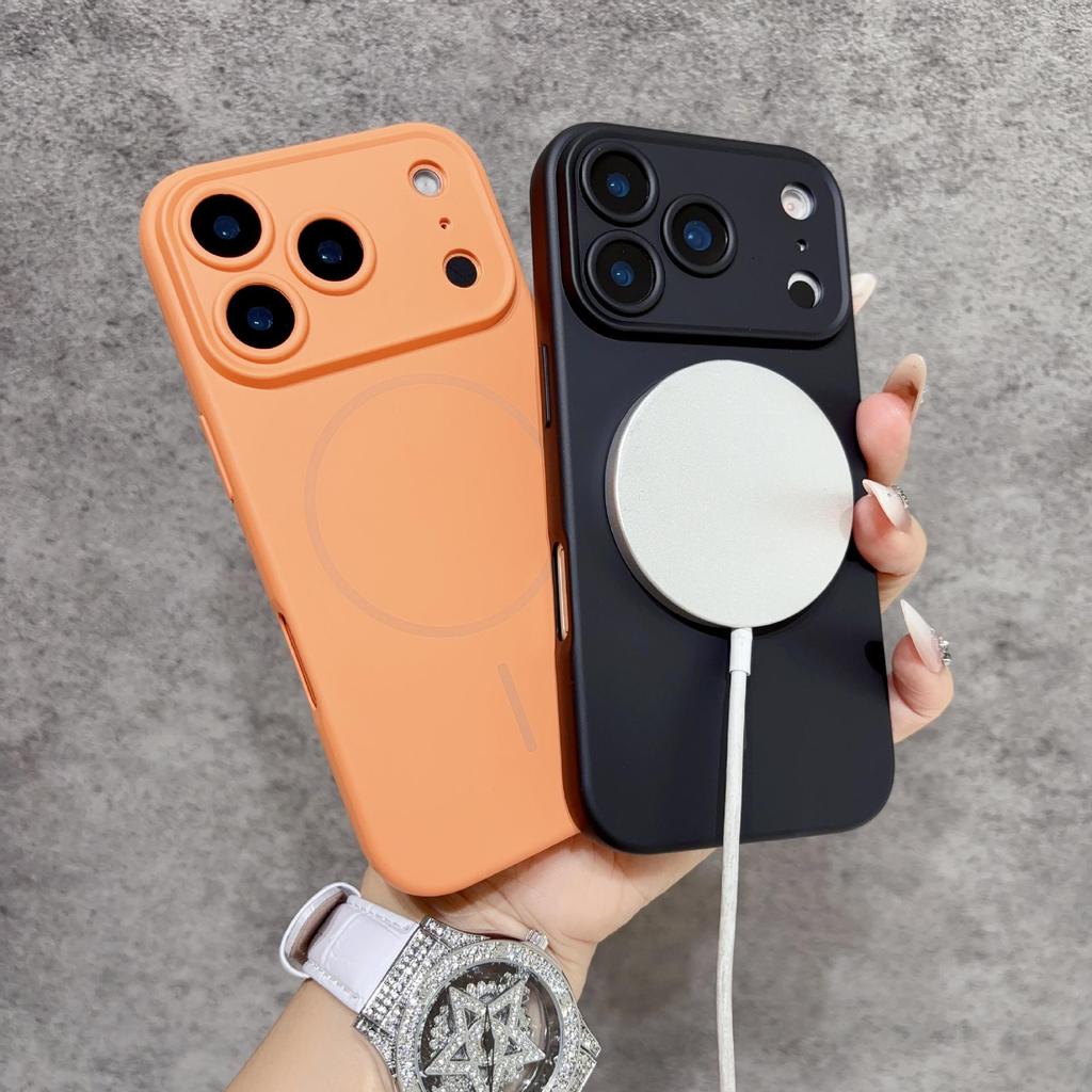 Магнитный чехол с защитой четырех углов для 17 Pro Max, с ощущением кожи, однотонный, высококлассный дизайн