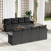 9-piece Garden Sofa Set with Black Poly Rattan Acacia Cushions, 2-seater Garden Sofa with Storage and Cushions 3355972