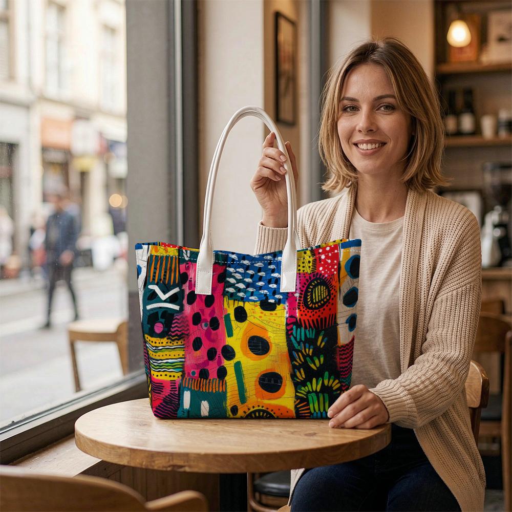 Colorful Abstract Print Tote Bag Stylish Daily Carry Shoulder Bag for Casual Use