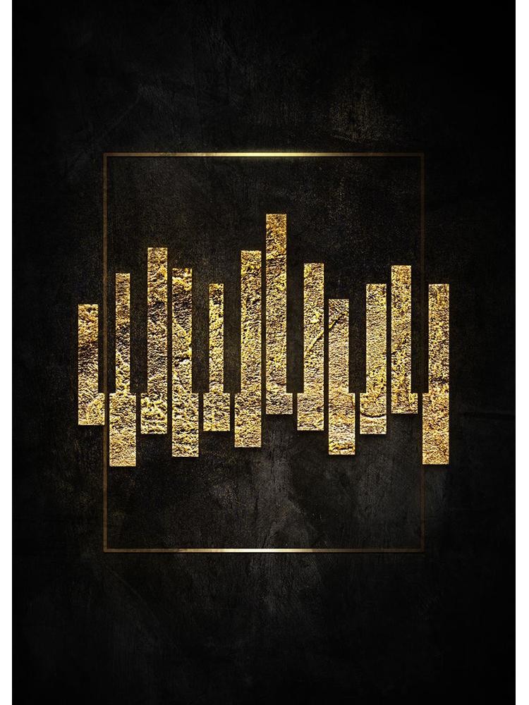 Черный фон золотые музыкальные знаки плакаты холст картина фортепиано настенная картина для спальни украшение дома безрамное