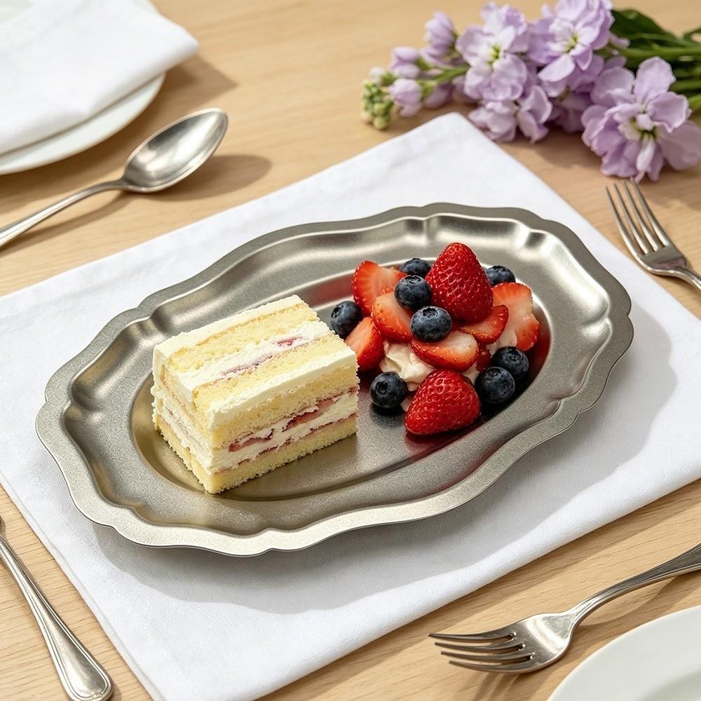 Silver Color Embossed Dessert Plate Wavy Edge Jewelry Storage Organizer Snack Server