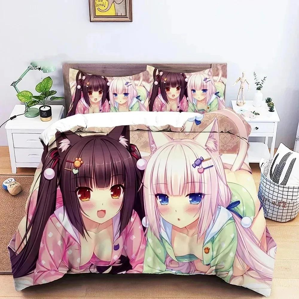 Аниме Nekopara Сексуальная Девушка Комплект Постельного Белья Мальчики Девочки Размер Twin Queen Пододеяльник Наволочка Постельное Белье Дети Взрослые Домашний Текстиль
