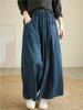 Women Vintage Wide Leg Pants Elastic Waist Patchwork Pockets Loose Trouser Spring Solid Color Pants