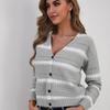 Женская рубашка футболка New Temperament универсальный однобортный вязаный кардиган узкий полосатый узкий вязаный жакет V-образный вырез вязаный свитер