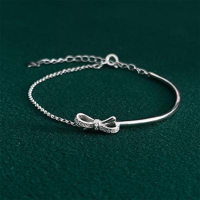 Браслет из серебра 925 пробы с бантом, блестящий циркон, Рождественский подарок для женщин, Вечерние украшения, Элегантный подарок на день рождения