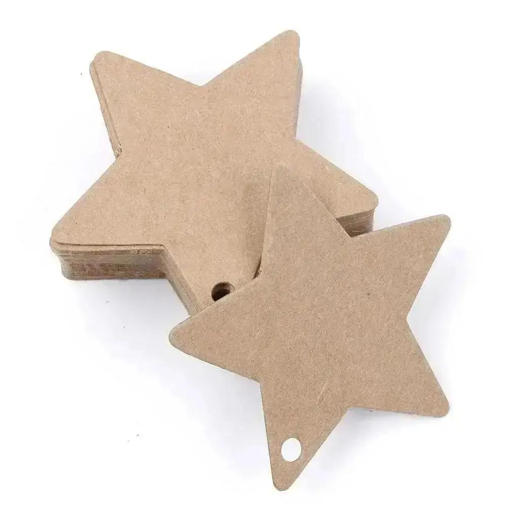 100pcs Five-pointed Star Christmas Wedding Label Party Gift Card Hanging Tags Christmas Ornaments Party Decorations Wholesale