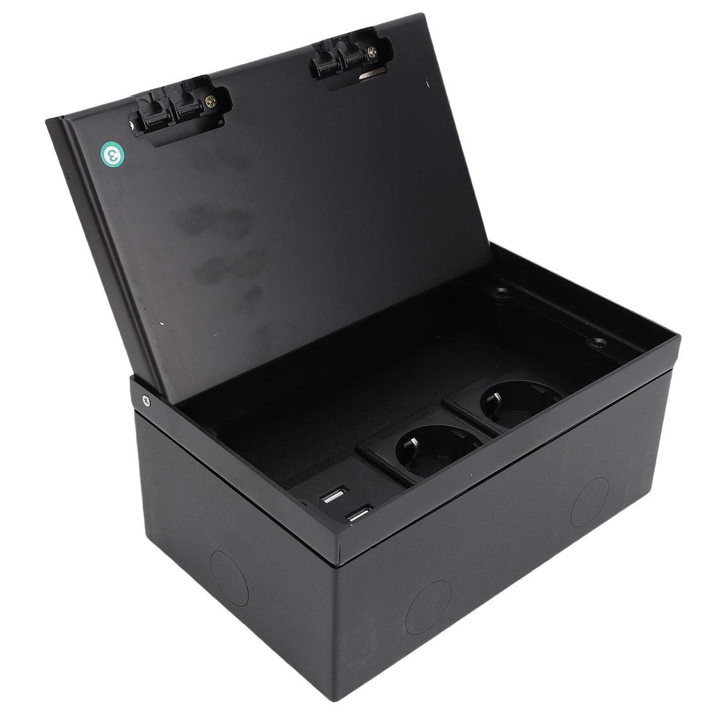 Recessed Floor Outlet Box Water Proof Stainless Steel Flat Socket Kit 4KW with 2 Two Prong 2 USB Port for Marble Black