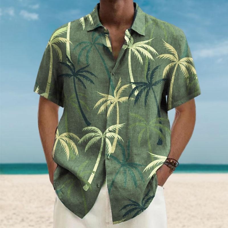 Men's 3D Coconut Tree Printed Shirt Button Up Shirt Casual Shirt Summer Shirt Short Sleeved Daily Vacation Clothing