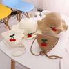 Children's straw hat bag set, spring/summer baby vacation sunscreen, cherry girl cute straw woven sun-protective sun hat