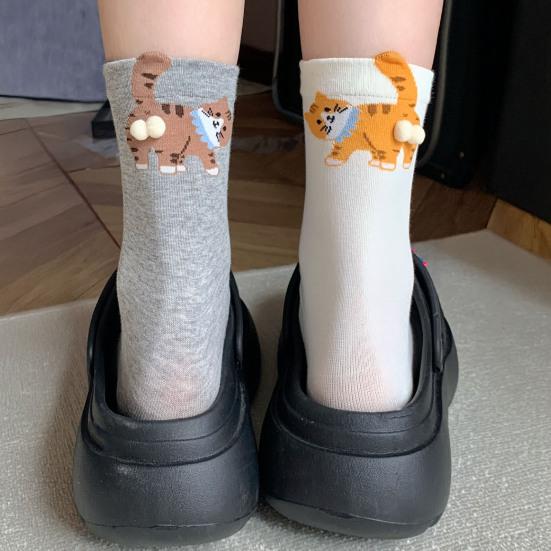 Cute Cat Socks with Balls 3D Novelty Soft Cotton Crew Socks Funny Animal Socks for Women Cats Lovers