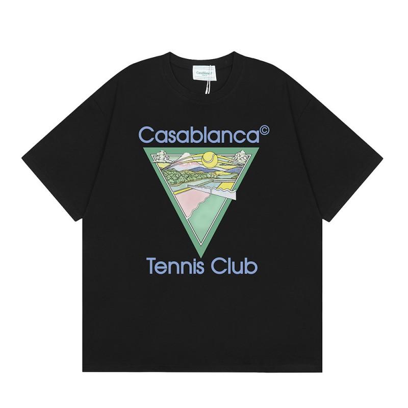 Casablanca Print T-Shirt Men Women Loose Fit Short Sleeve Casual Top