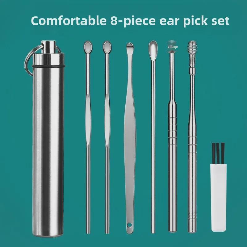 Набор из 6 предметов для чистки ушей из нержавеющей стали со спиральными инструментами для чистки ушей