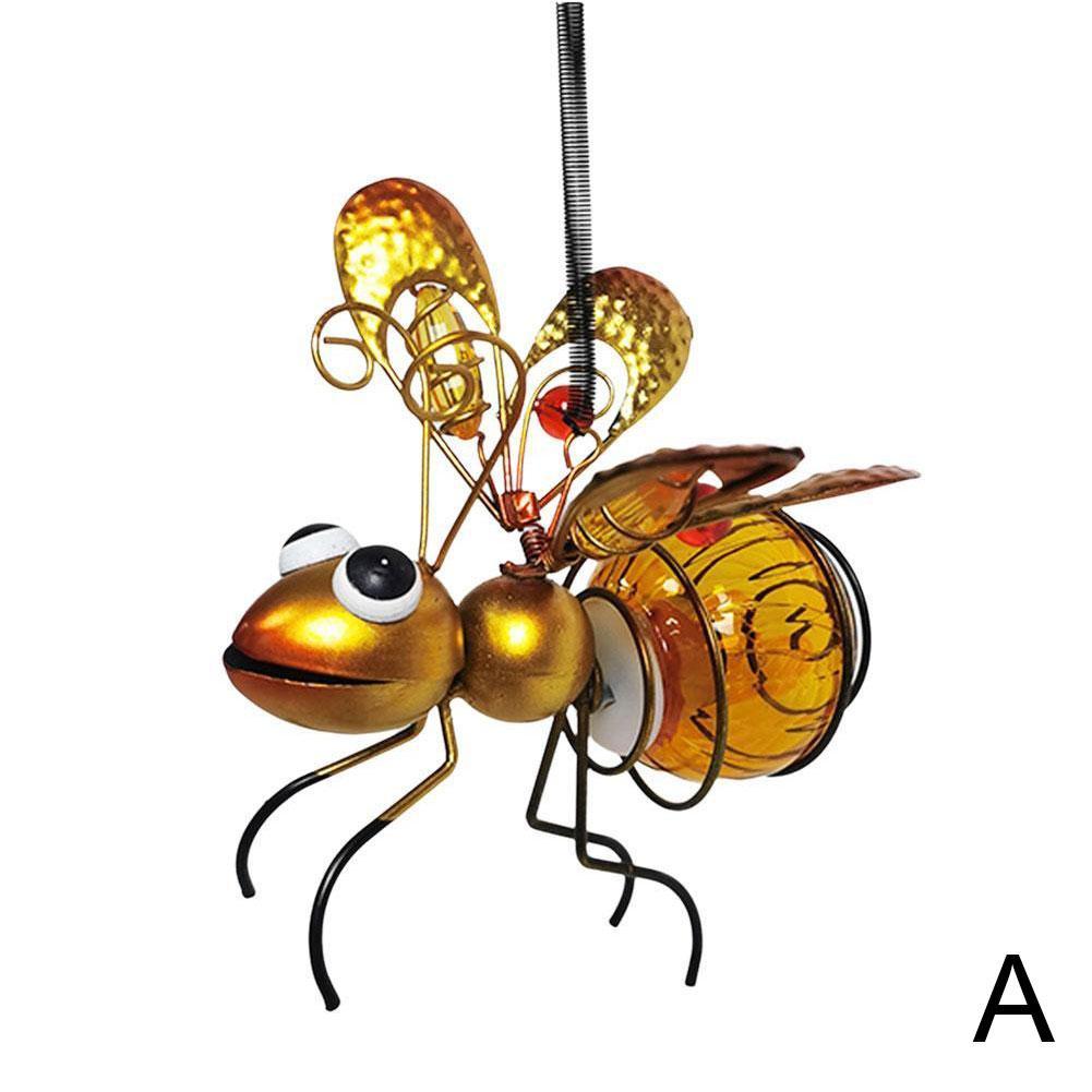 Солнечная железная статуя насекомого со светодиодной гирляндой, наружное водонепроницаемое подвесное украшение для дерева для забора, двора, сада, художественного декора