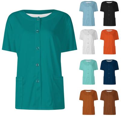 Женские карманы с короткими рукавами и рисунком, воротник-стойка с рабочим принтом, однобортная защитная одежда, куртка-кардиган, топ