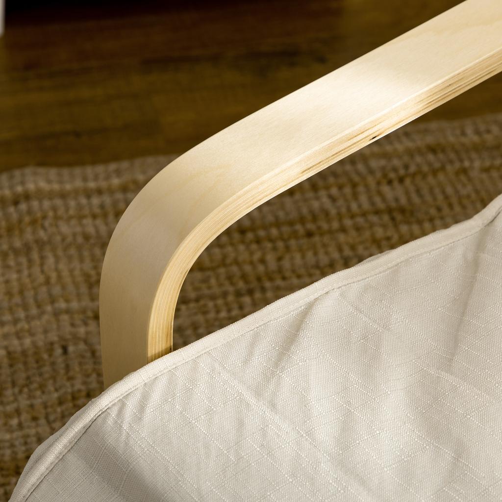 Lounge Chair with Cushion, 5-Level Footrest, Birch Wood, Up to 120 kg, 66.5 x 94 x 100 cm, Cream White