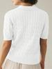 Women's Cable Knit V Neck Short Sleeve Pullover Sweater Solid Lapel Detail Casual Top