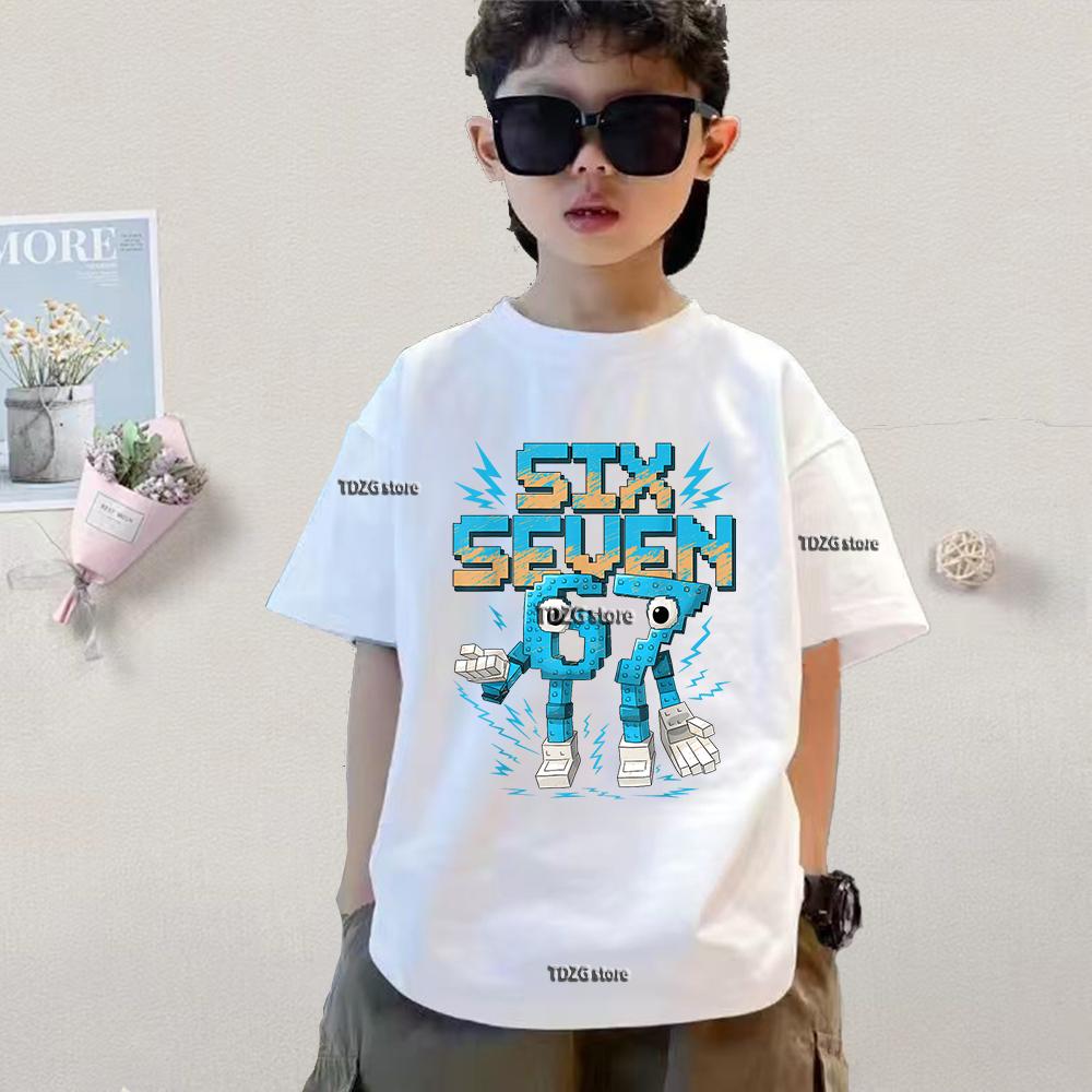 6 7 SIX SEVEN Kids Cotton TShirt Adult Boys Girls Family Matching Casual TeeCartoon Monster Number Print Birthday Summer Tops