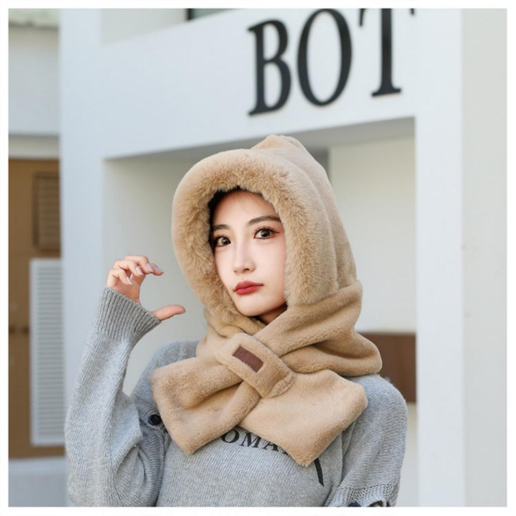 Hat, Scarf, One-piece Hat, Winter Fashion, Versatile, Female Adult Cycling, Warm and Plush Thick Ear Protection, Windproof Hat