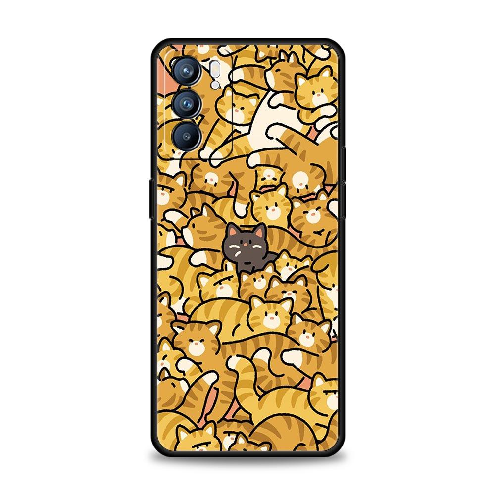 Cartoon Cute Cats Background Phone Case For Oppo Find X5 A53 A52 A9 2020 A54 A15 A95 A16 A76 A74 A12 Reno7 Pro SE Reno6 Z Cover