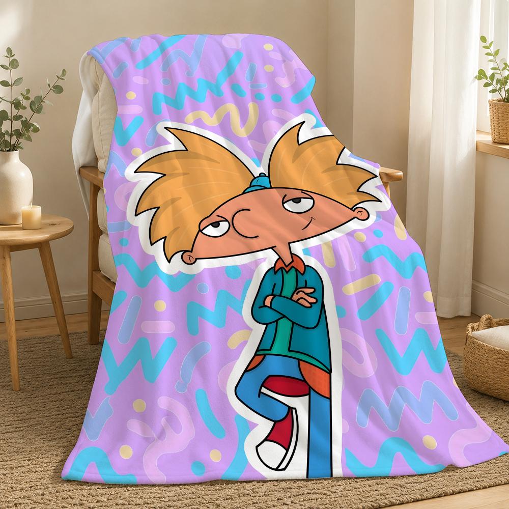 Hey Arnold Cartoon Throw 240g flannel blanket, suitable for sofas, beds, offices, exquisite gift blankets