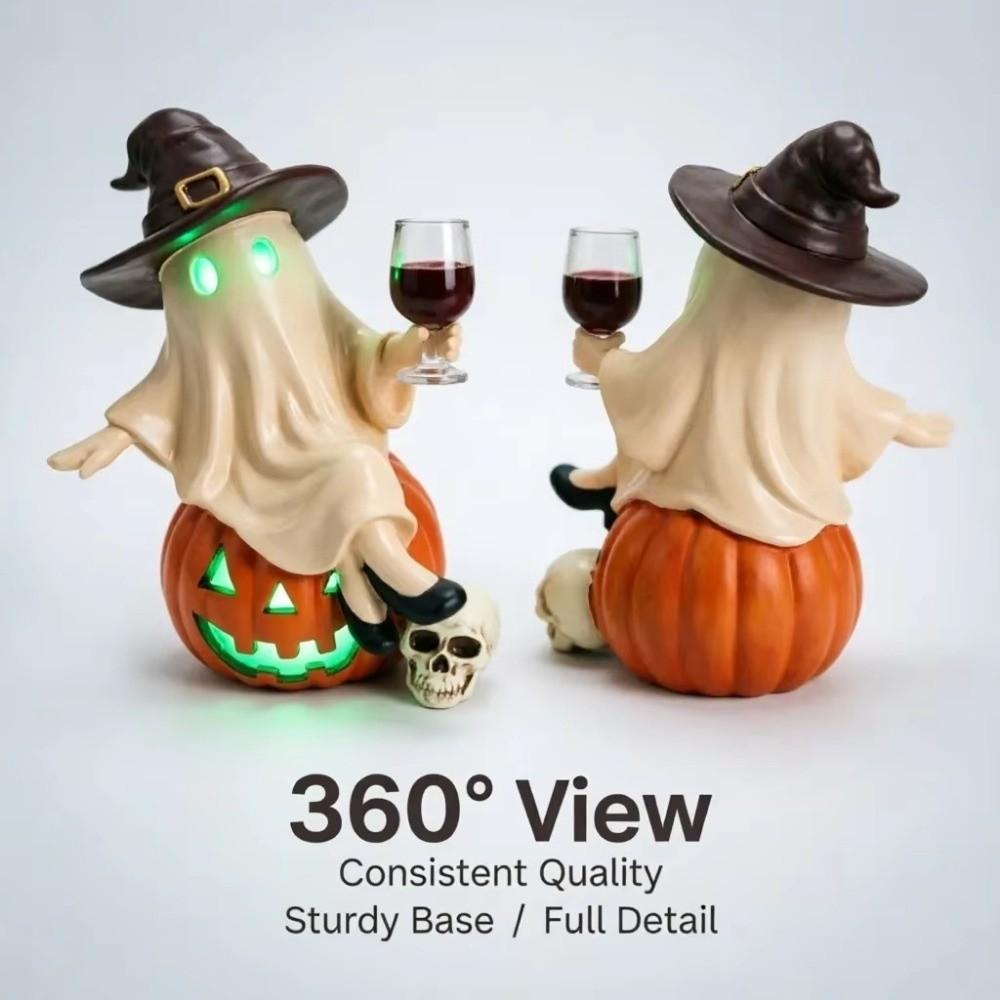 Resin LED Ghost Figurines Cute Ghost Wine Glass Statue Creative Ghost Light Up Decor For Entryway