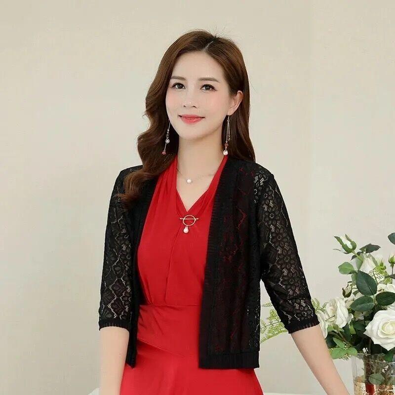 Summer Women Lace Jacket Thin Cardigan Open Front Lace Top Plus Size Lace Blouse Loose Sun Protection Shawl