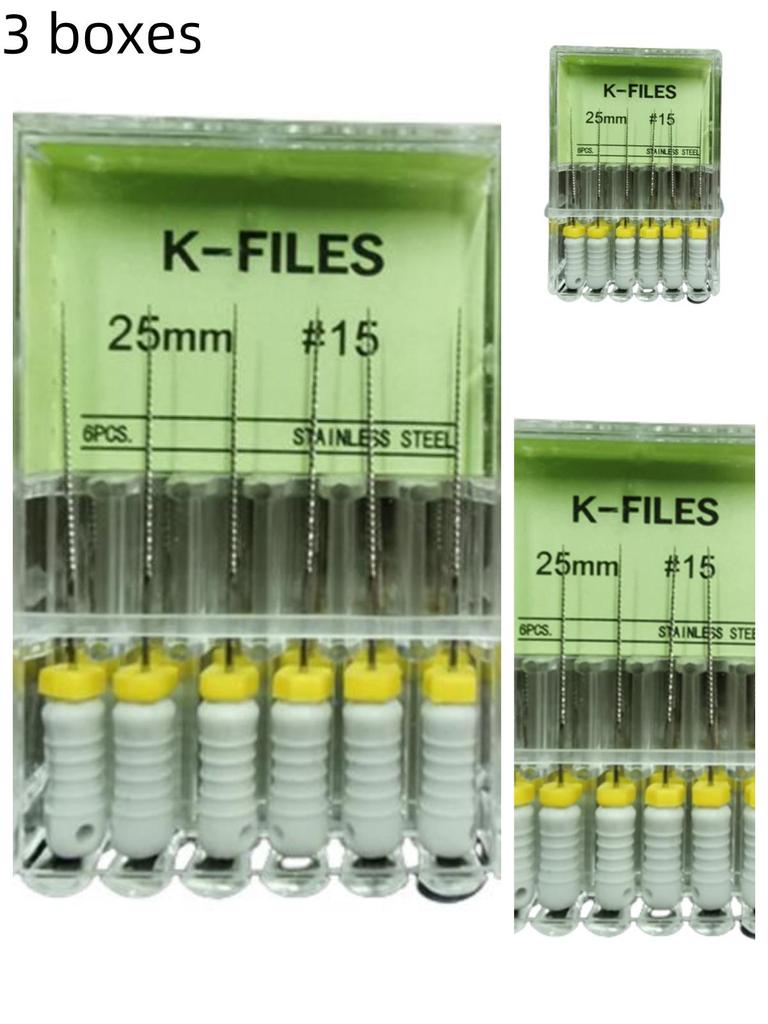 3boxes,6Pcs/Box Dental K Files 21mm/25mm Hand Use Files Stainless Steel Root Canal Files Dentistry Endodontic Instruments