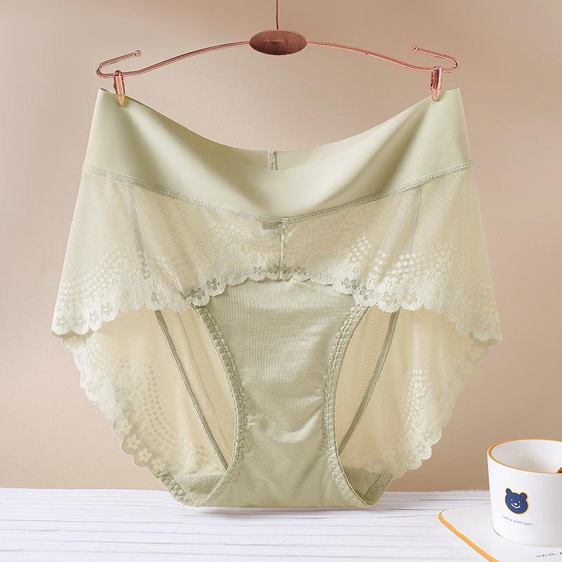 Женские трусы, кружевные, сексуальные, дышащие, бесшовные, из ледяного шелка, с высокой талией, атласное нижнее белье большого размера