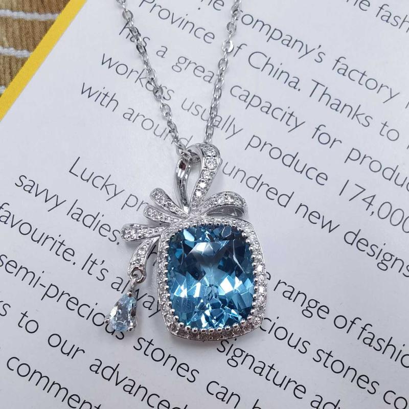 Sace Gems Ожерелье с подвеской из топаза из стерлингового серебра 925 пробы 10*12 мм для женщин