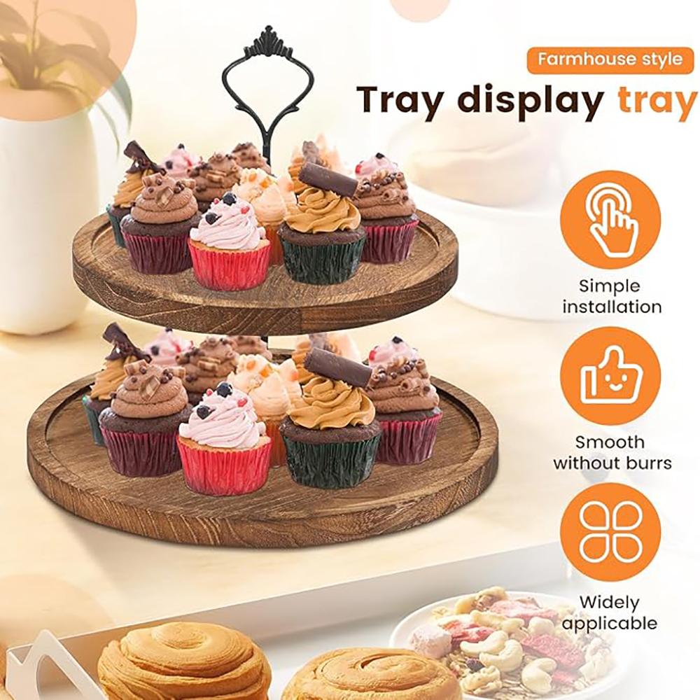 Креативная европейская десертная стойка, двухъярусный поднос для торта в лесном стиле, деревянный декоративный поднос для десертного стола, стойка для торта и десертов.zwq