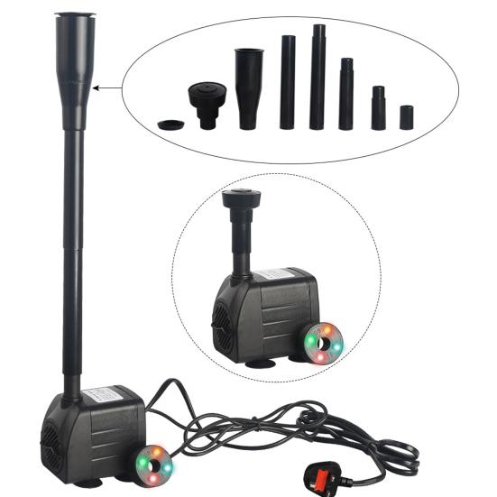 Fountain Pump with LED Light 12 Lamp Beads Strong Suction Cup Hydroponics Garden Pond Fish Tank Aquarium Pump