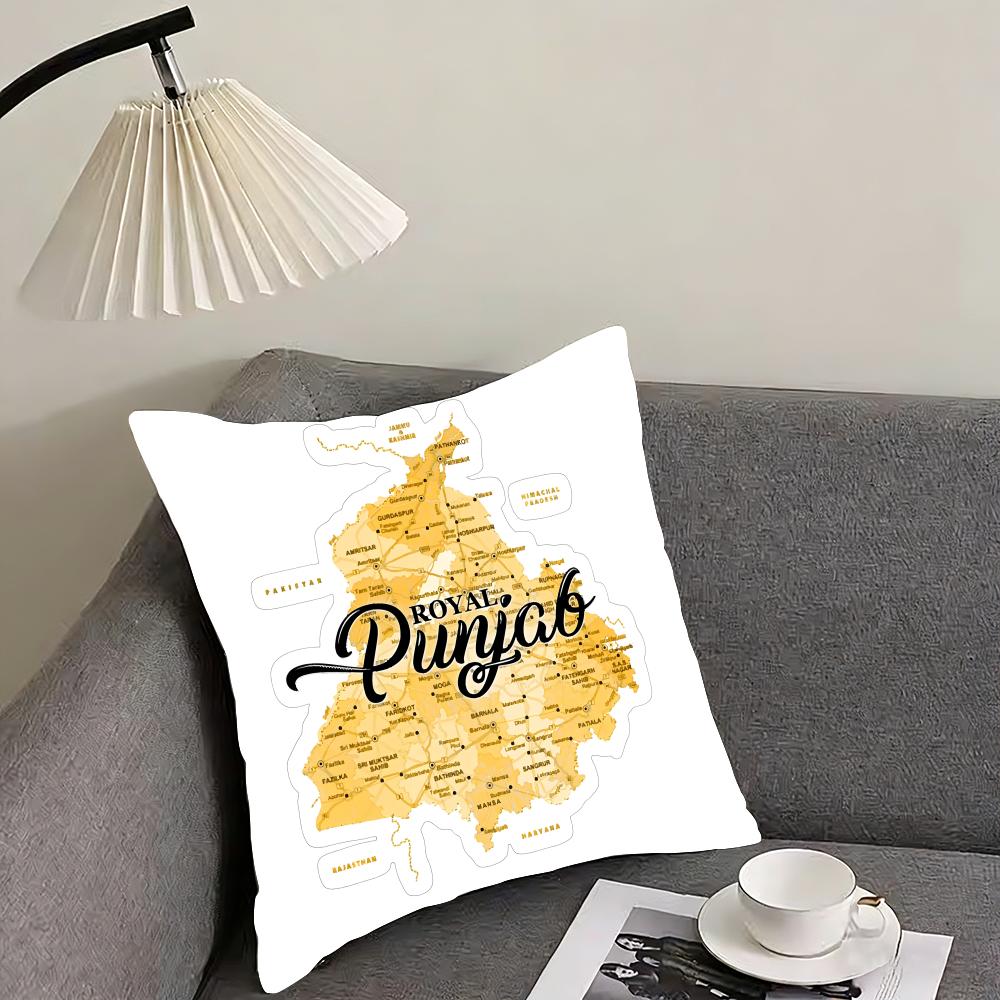 Classic PPunjabB Map Cushion Cover Elegant Comfort Pillowcase Sofa Bed Doublesided Printed Invisible Zipper Home Decor