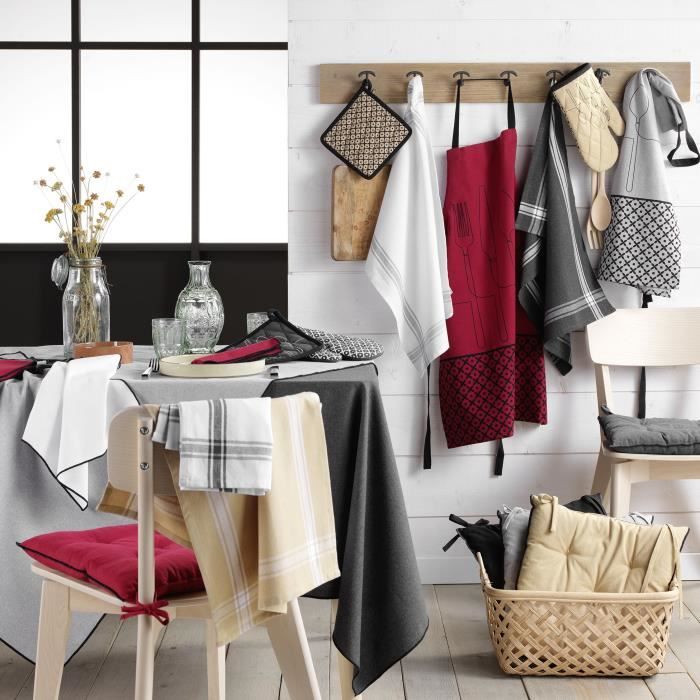 Gant et manique de cuisine - Cuisiline - Gris - 18x28 cm - 100% coton - Lavable à 40°C