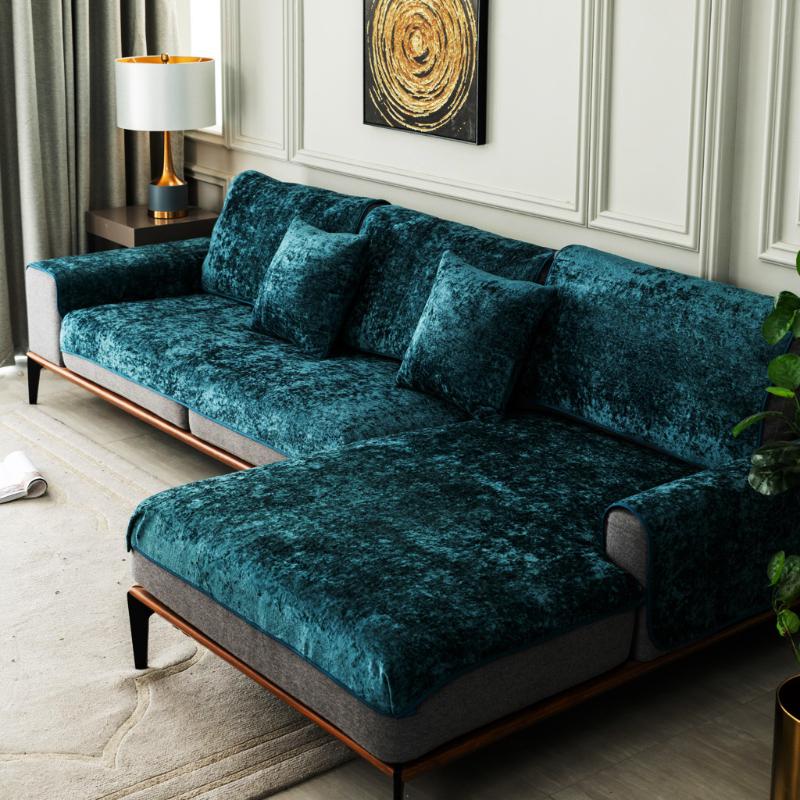 Зимний черный кожаный пылезащитный диванный коврик, легкий роскошный стильный бытовой противоскользящий чехол, сезонный современный минималистичный короткий плюшевый чехол для дивана