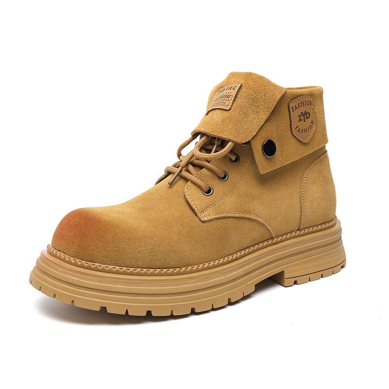 Зимние бархатные короткие ботинки мужские высокие ботинки Мартин на толстой подошве с увеличением роста в британском стиле ретро ботинки цвета ревеня 44306-R