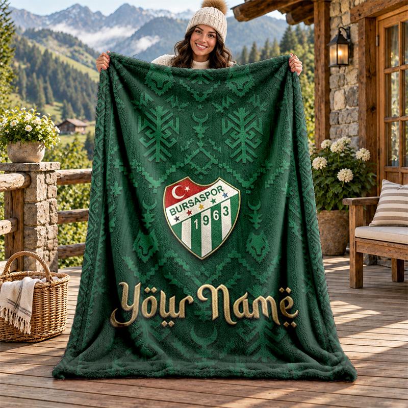 Bursaspor Custom Name Flannel Blanket Personalized Soft Warm Plush Throw Blanket Customized Gift for Family Friends