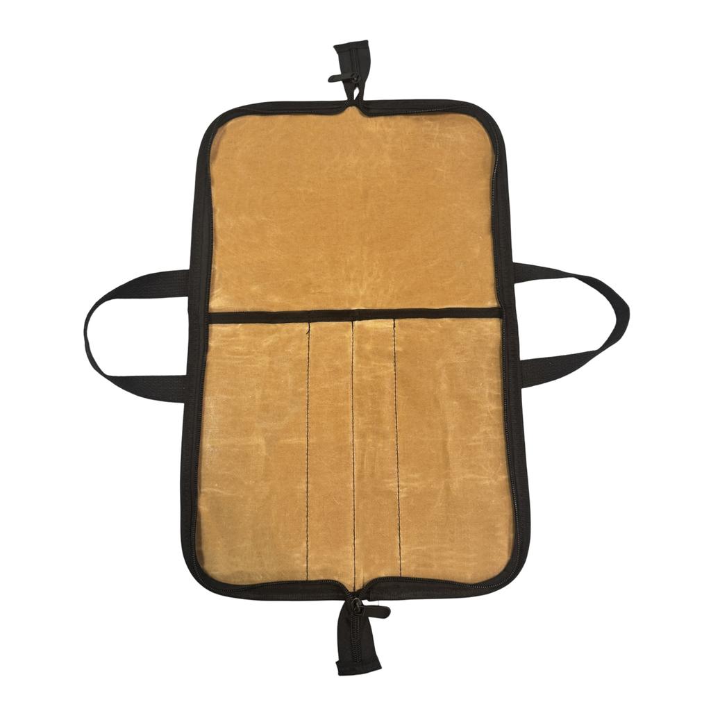 Camping Knife Roll Bag Waxed Canvas Outdoor Picnic Utensil Organizer Portable Knife Carrier