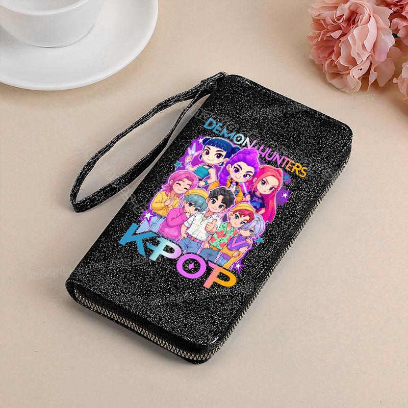 Высококачественный KPop Охотники на демонов длинный кошелек женский блестящий кошелек на молнии с пайетками из ПУ кожи кошелек для монет держатель для удостоверения личности женский клатч кошельки
