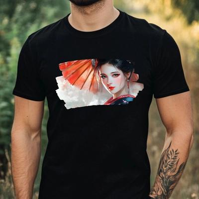 T-Shirt Herren Geisha Portrait Motiv Baumwolle Größe XS Bis 5XL