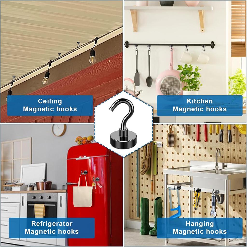 Магнитные крючки Черные магнитные крючки Сильные неодимовые магниты с крючками Маленькие металлические магнитные крючки для холодильника