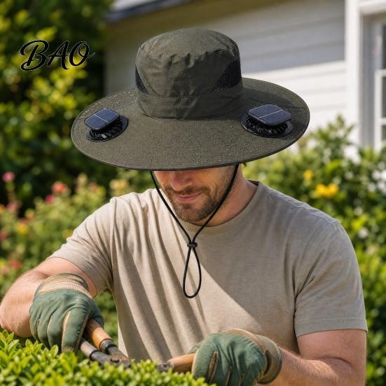 Wide Brim Fan Cap Solar Hat, UPF 50+ Sun Hat with 2 Outdoor Cooling Fans, & USB Rechargeable, 3 Speeds for Fishing/Camping/Hiking/Gardening