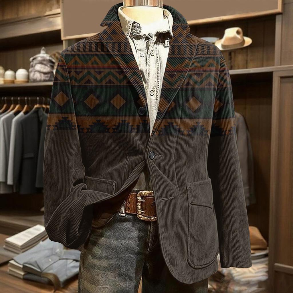 Мужской вельветовый теплый пиджак-кардиган с принтом и карманами, мужской повседневный костюм