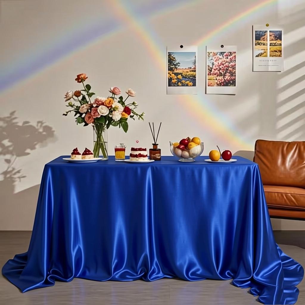 White Satin Rectangular Tablecloth Smooth Silk Finish For Wedding Banquet Anniversary Party Restaurant Dining Decor